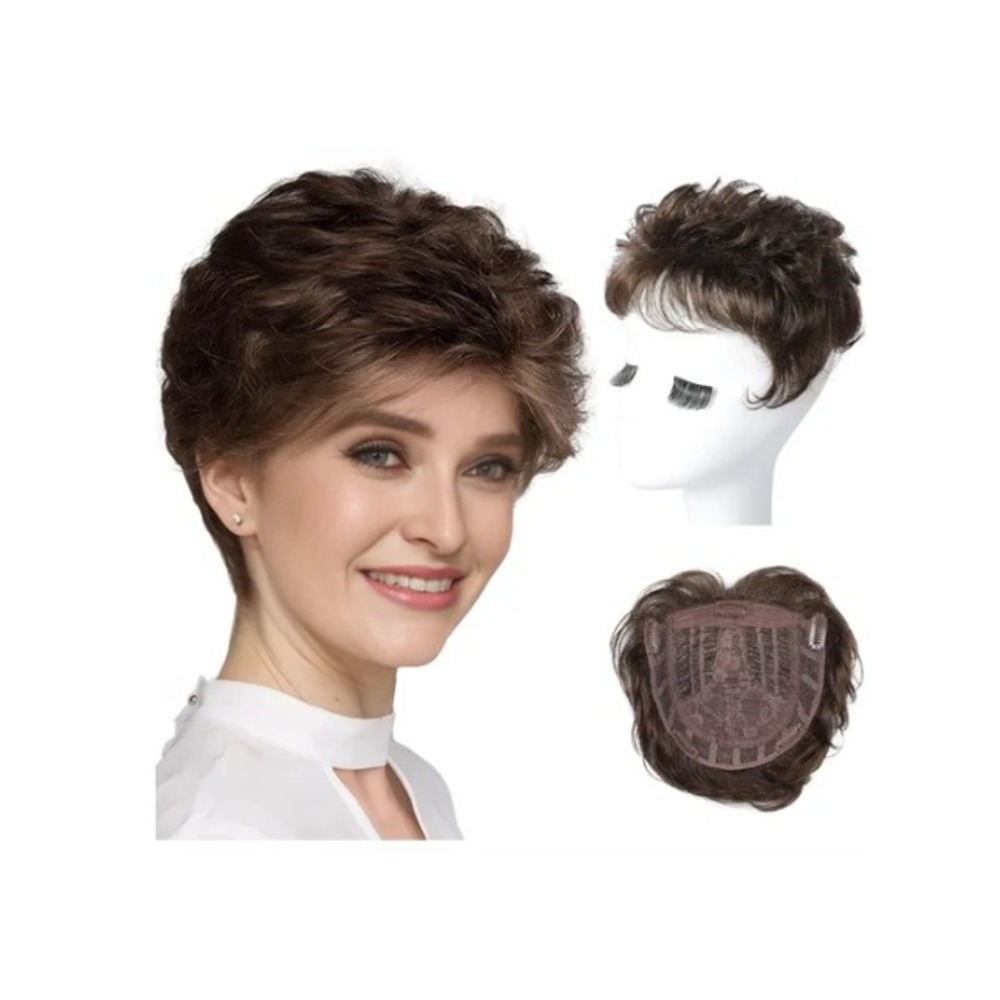 REECHO Hair Topper Short Wiglet Dark Brown Synthetic Japanese Fiber Hairpiece